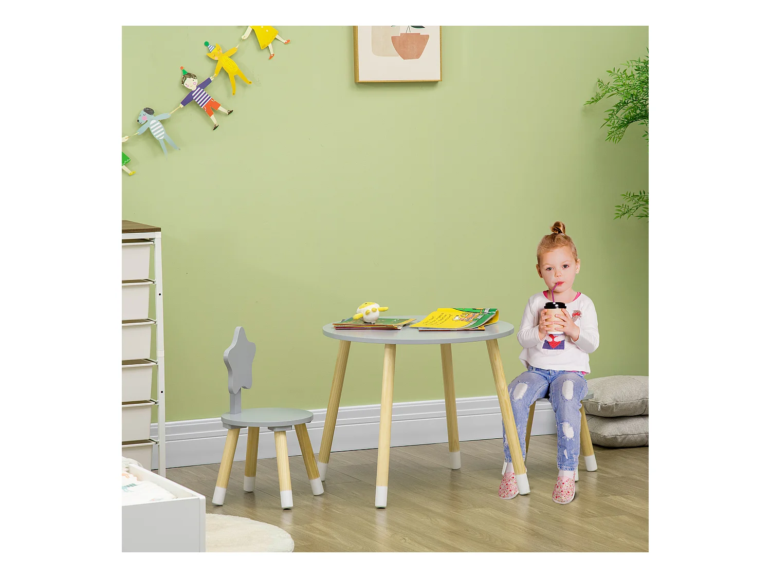 Set tavolo con 2 sedie per bambini da 18 mesi in legno grigio
