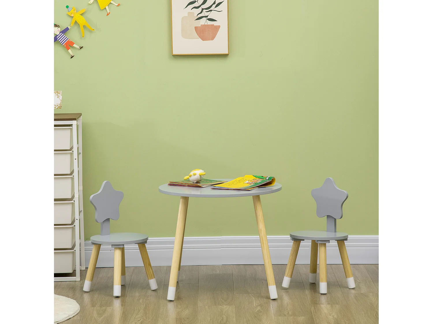 Set tavolo con 2 sedie per bambini da 18 mesi in legno grigio