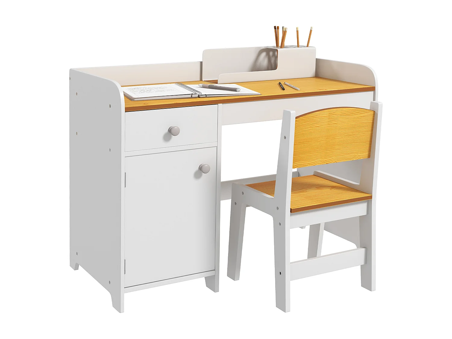 Banco e sedia per bambini da 3-6 anni con cassetto bianco