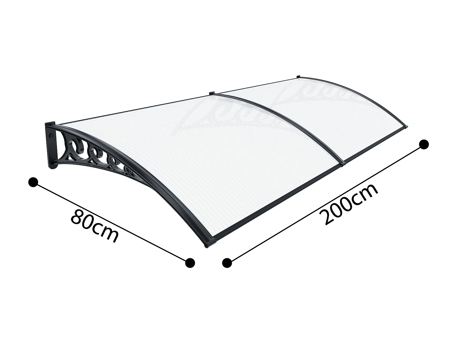 Pensilina Per Copertura In Policarbonato Alveolare Tettoia Modulabile Per Esterno Per Porte Balcone Finestre Elegante E Resistente, Trasparente (80 x 200 Cm)