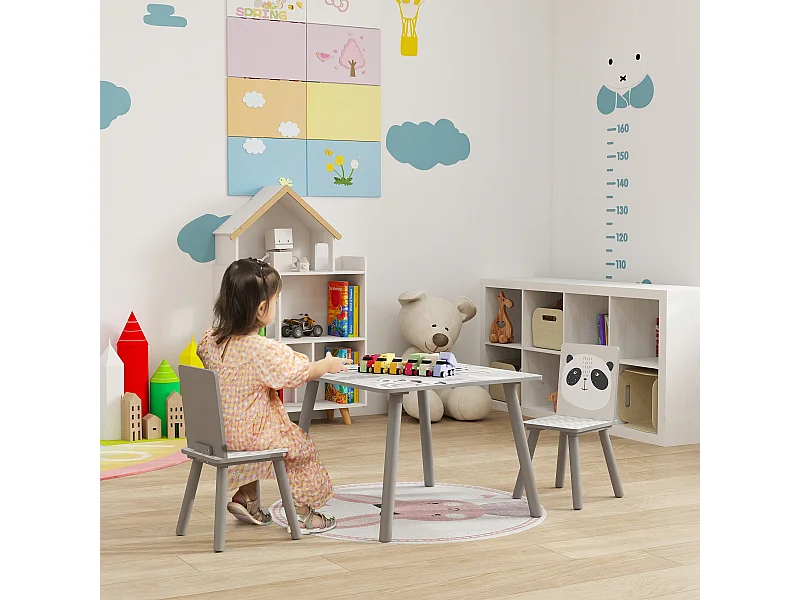 Set tavolo e 2 sedie per bambini 3-8 anni con disegni grigio