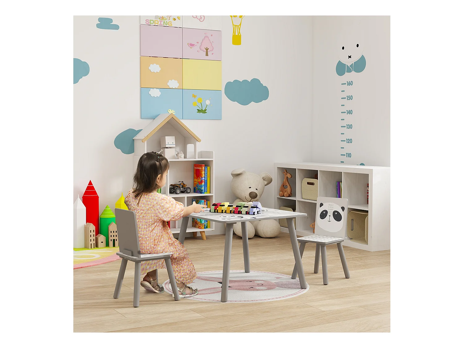 Set tavolo e 2 sedie per bambini 3-8 anni con disegni grigio