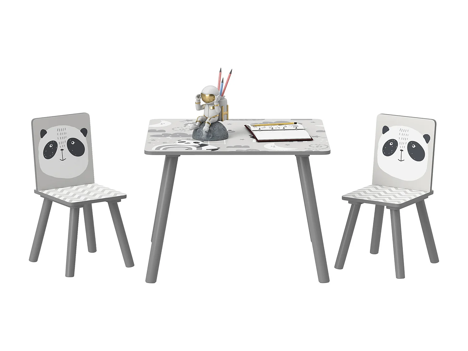 Set tavolo e 2 sedie per bambini 3-8 anni con disegni grigio