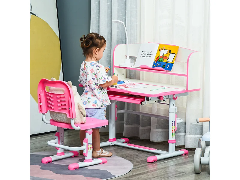 Banco scuola per bambini con luce led, leggio e portapenne rosa