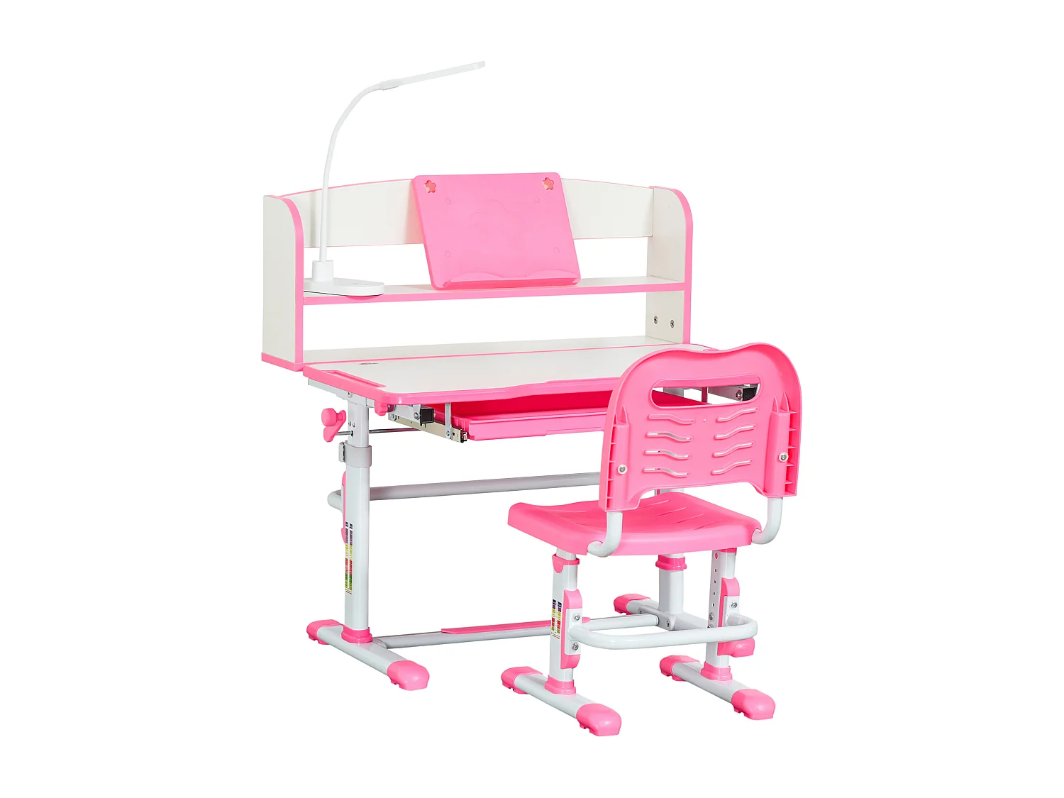 Banco scuola per bambini con luce led, leggio e portapenne rosa