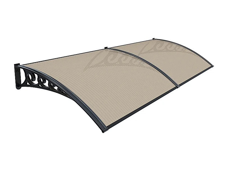 Pensilina Per Copertura In Policarbonato Alveolare Tettoia Modulabile Per Esterno Per Porte Balcone Finestre Elegante E Resistente, Colore Nero E Fumè (100 x 300cm)