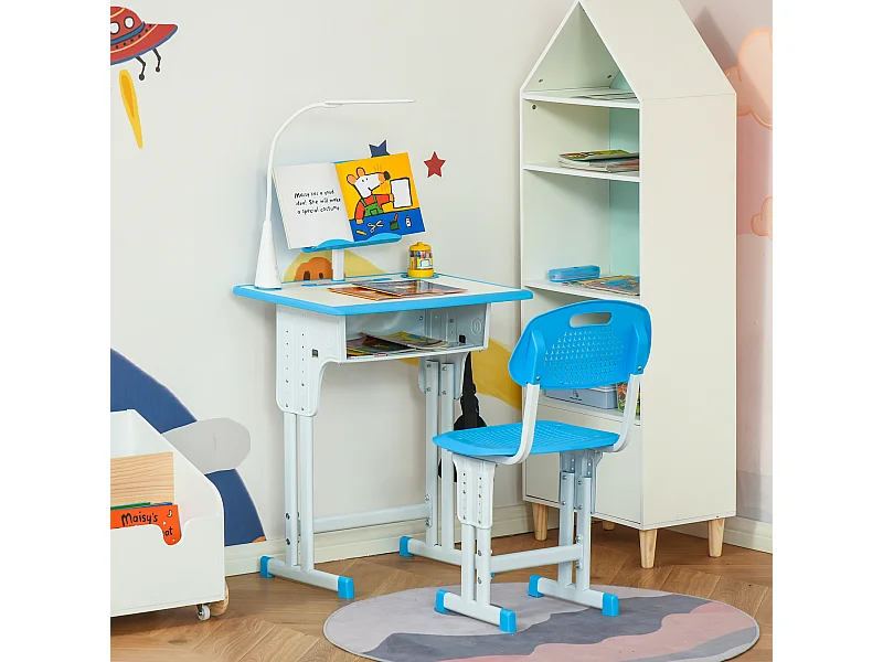 Banco scuola con sedia età 6-12 anni altezza regolabile lampada