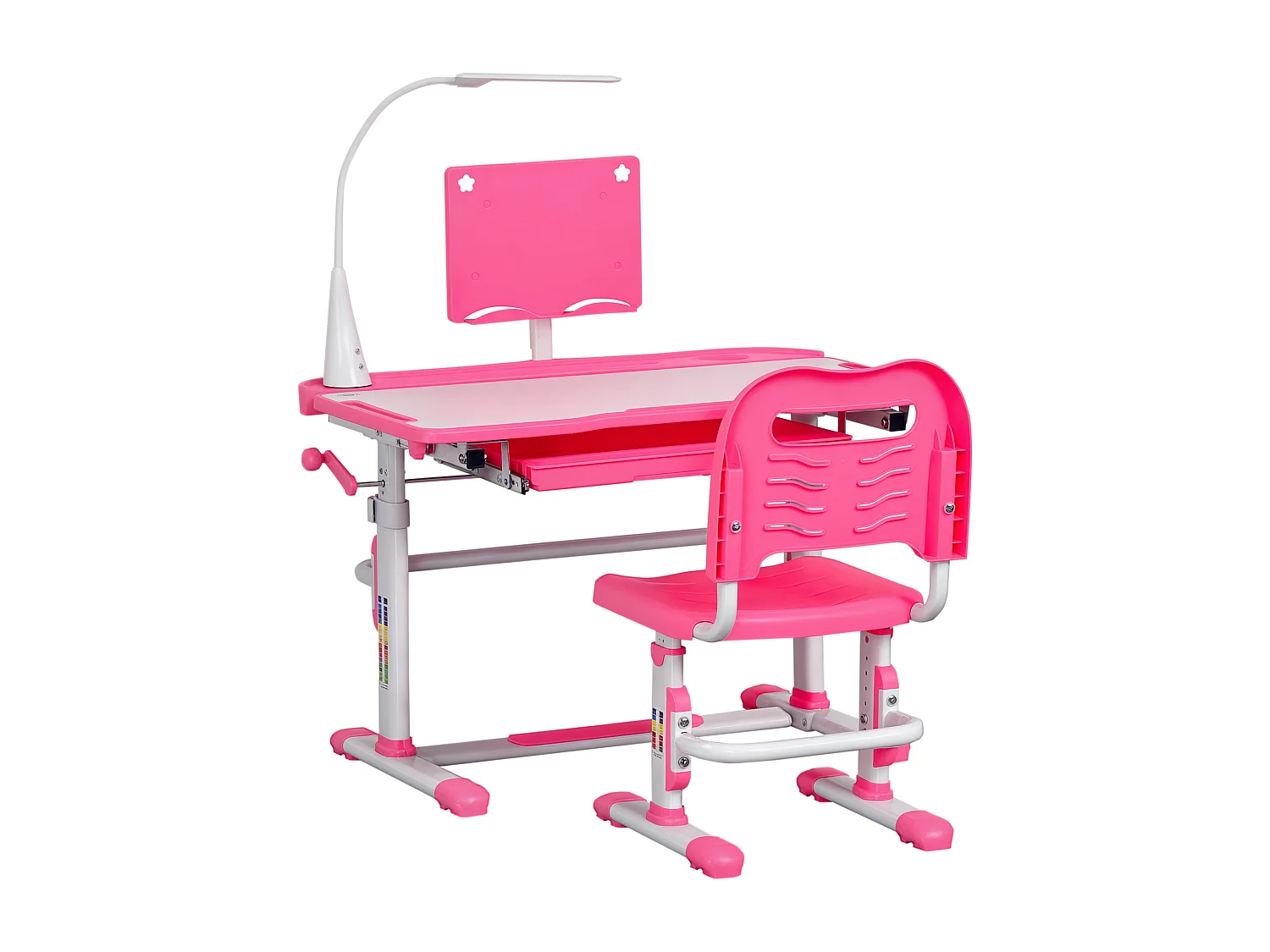 Set scrivania per bambini con sedia regolabili in altezza e luce rosa