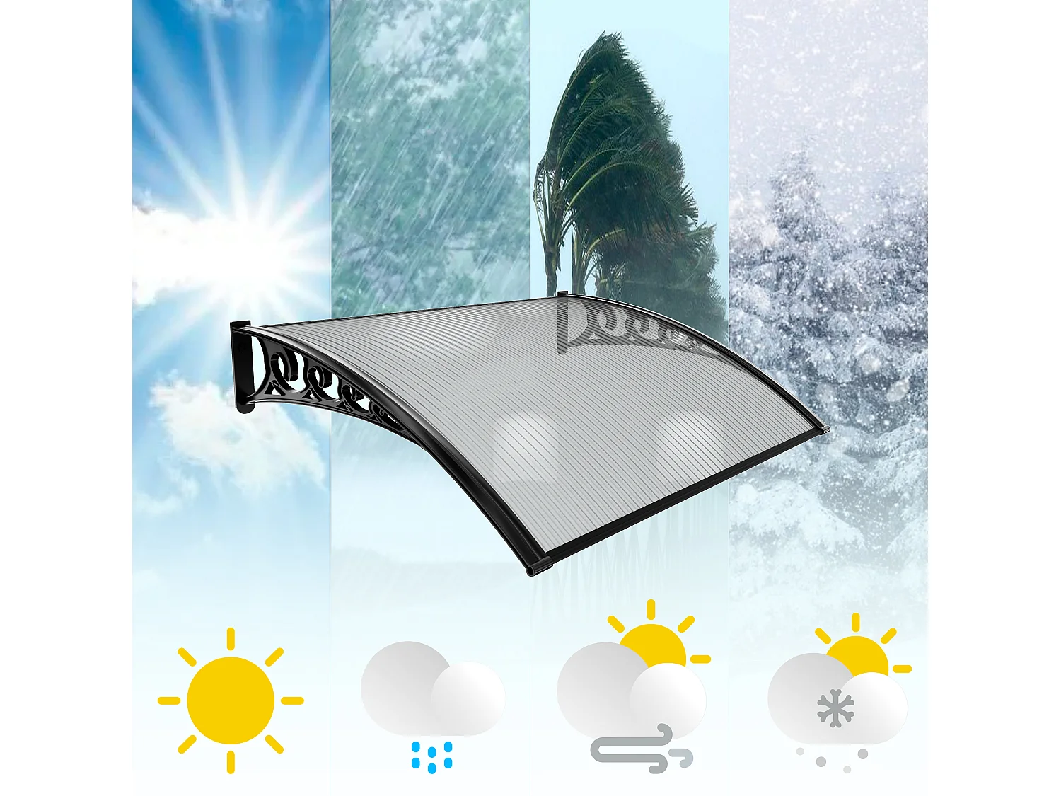 Pensilina Per Copertura In Policarbonato Alveolare Tettoia Modulabile Per Esterno Per Porte Balcone Finestre Elegante E Resistente, Trasparente (100 x 200 Cm)