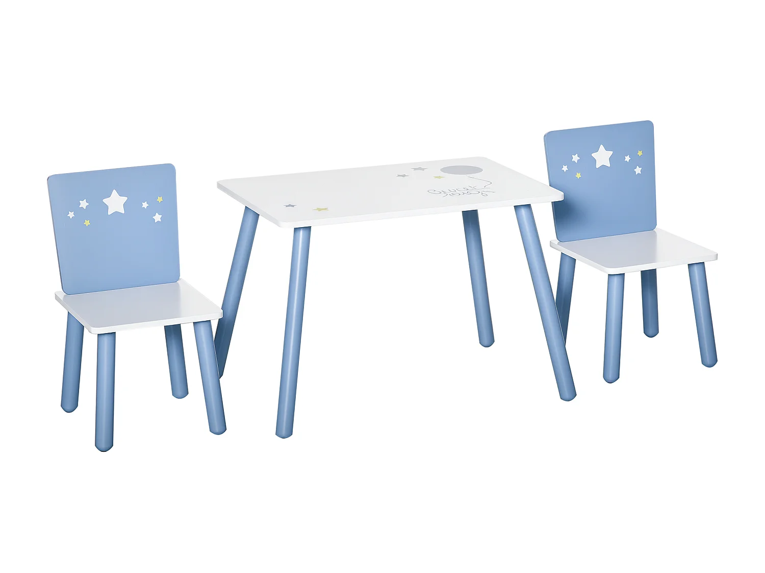 Set 3 pezzi tavolo con sedie bambini in legno azzurro e bianco