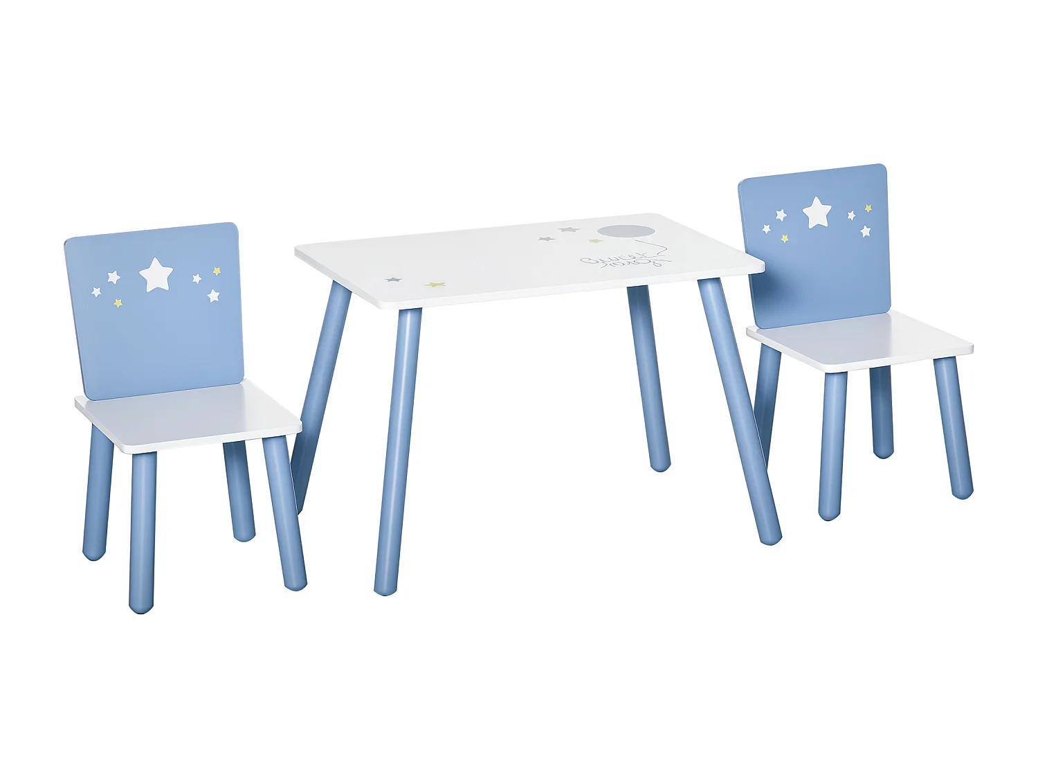 Set 3 pezzi tavolo con sedie bambini in legno azzurro e bianco