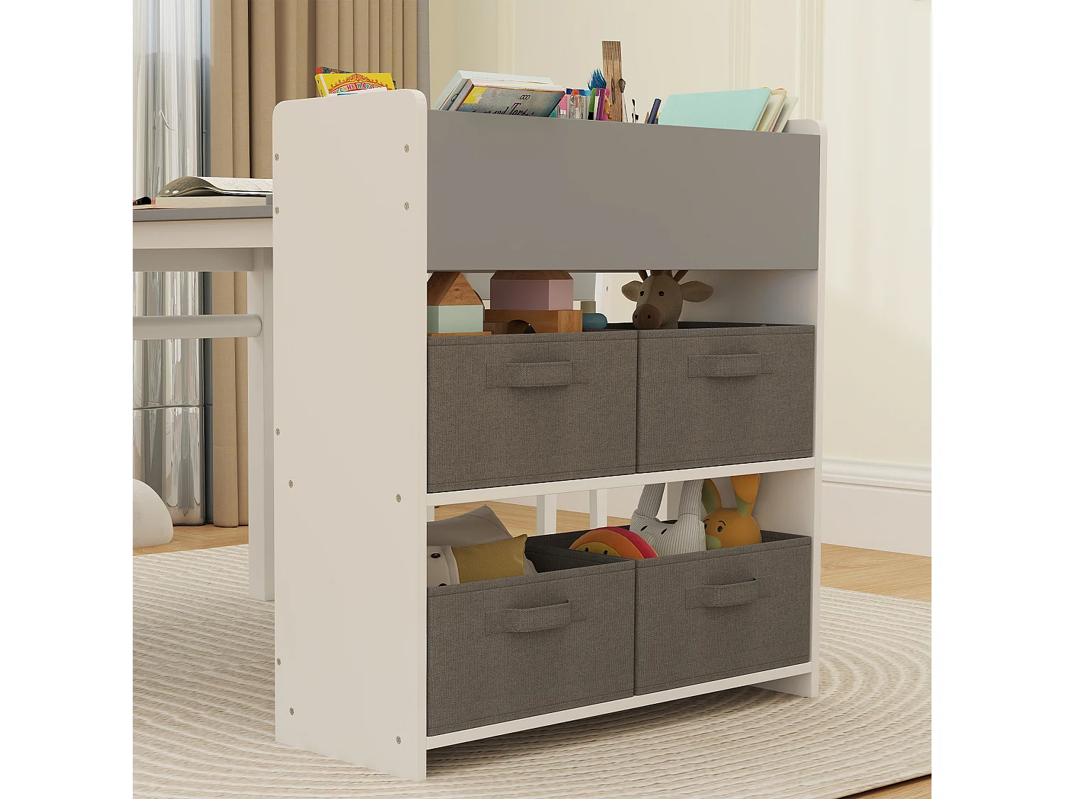 Set tavolo e sedie per bambini con 2 sedie e tavolino grigio e bianco