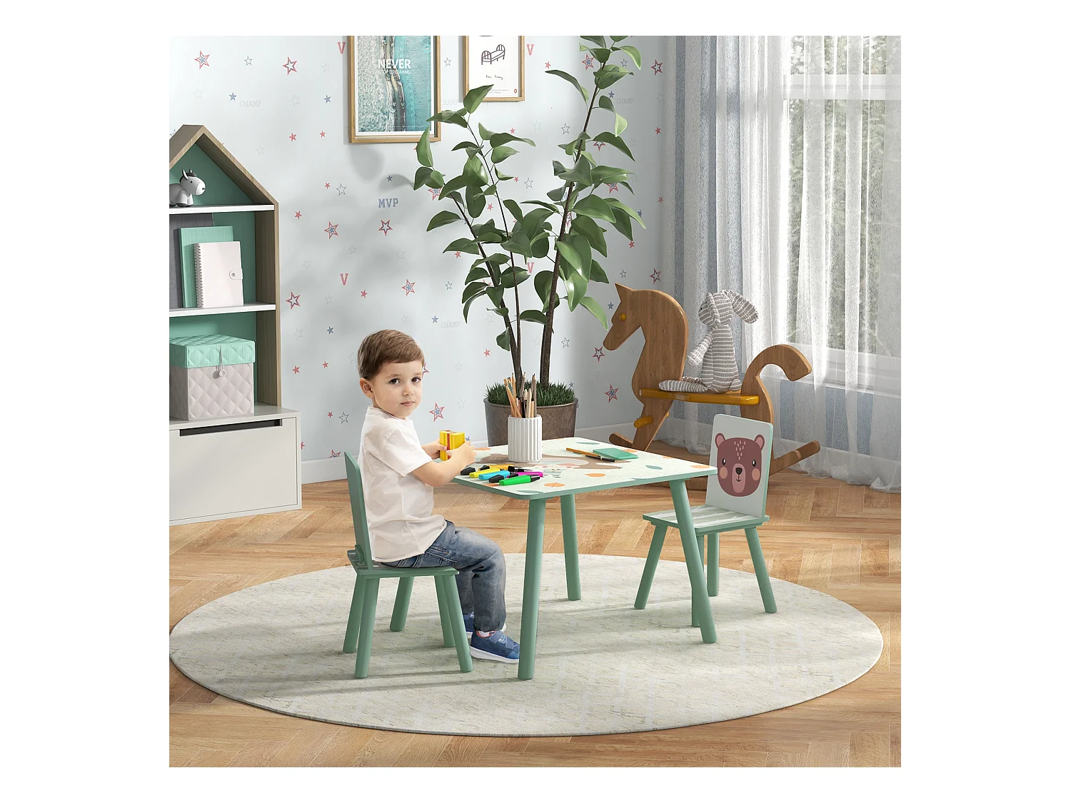 Set tavolo e sedie 3 pezzi per bambini 3-8 anni verde
