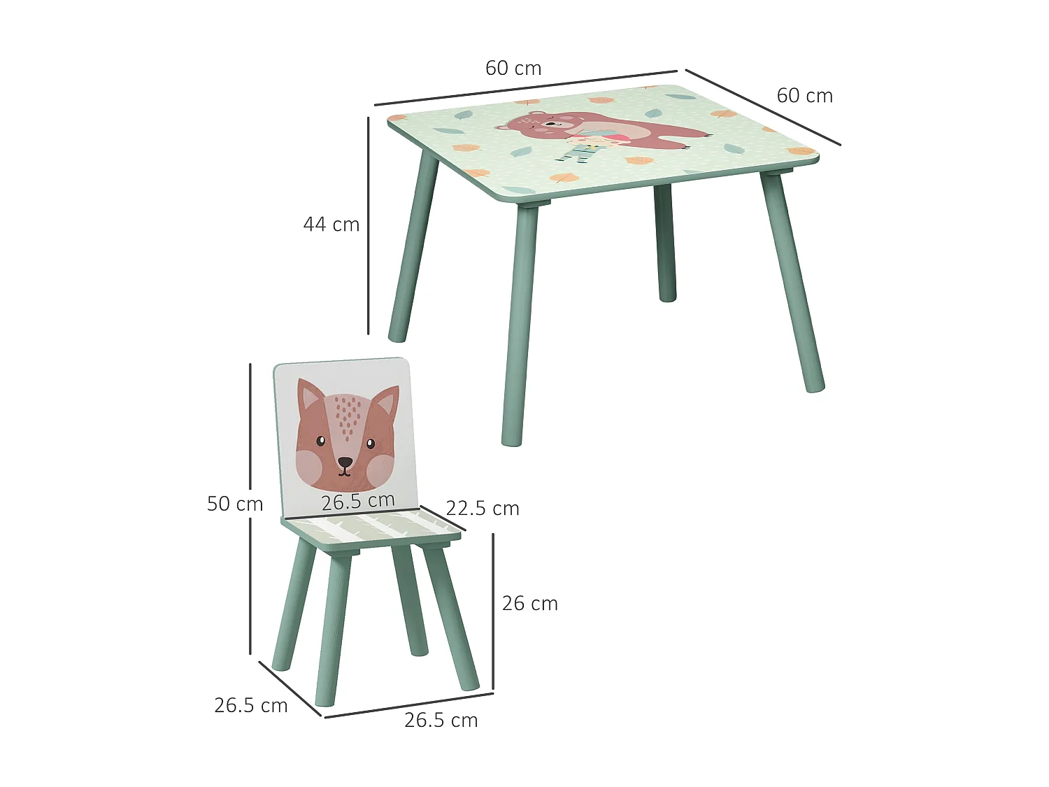 Set tavolo e sedie 3 pezzi per bambini 3-8 anni verde