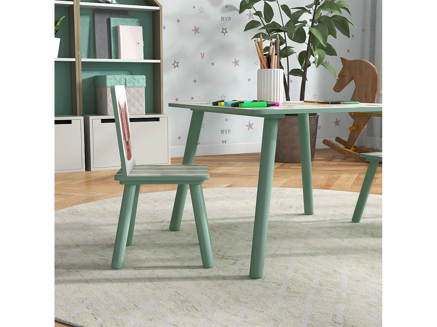 Set tavolo e sedie 3 pezzi per bambini 3-8 anni verde