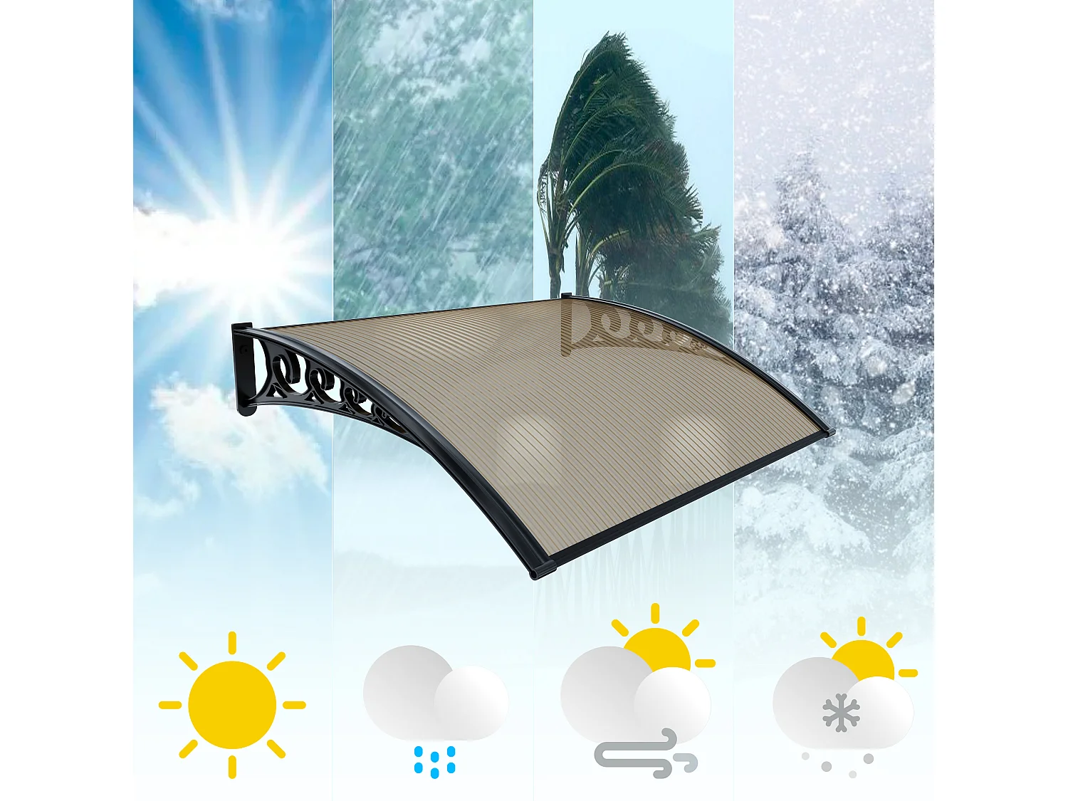 Pensilina Per Copertura In Policarbonato Alveolare Tettoia Modulabile Per Esterno Porte Balcone Finestre Elegante Resistente Fum\u00e8 80 x 200 cm