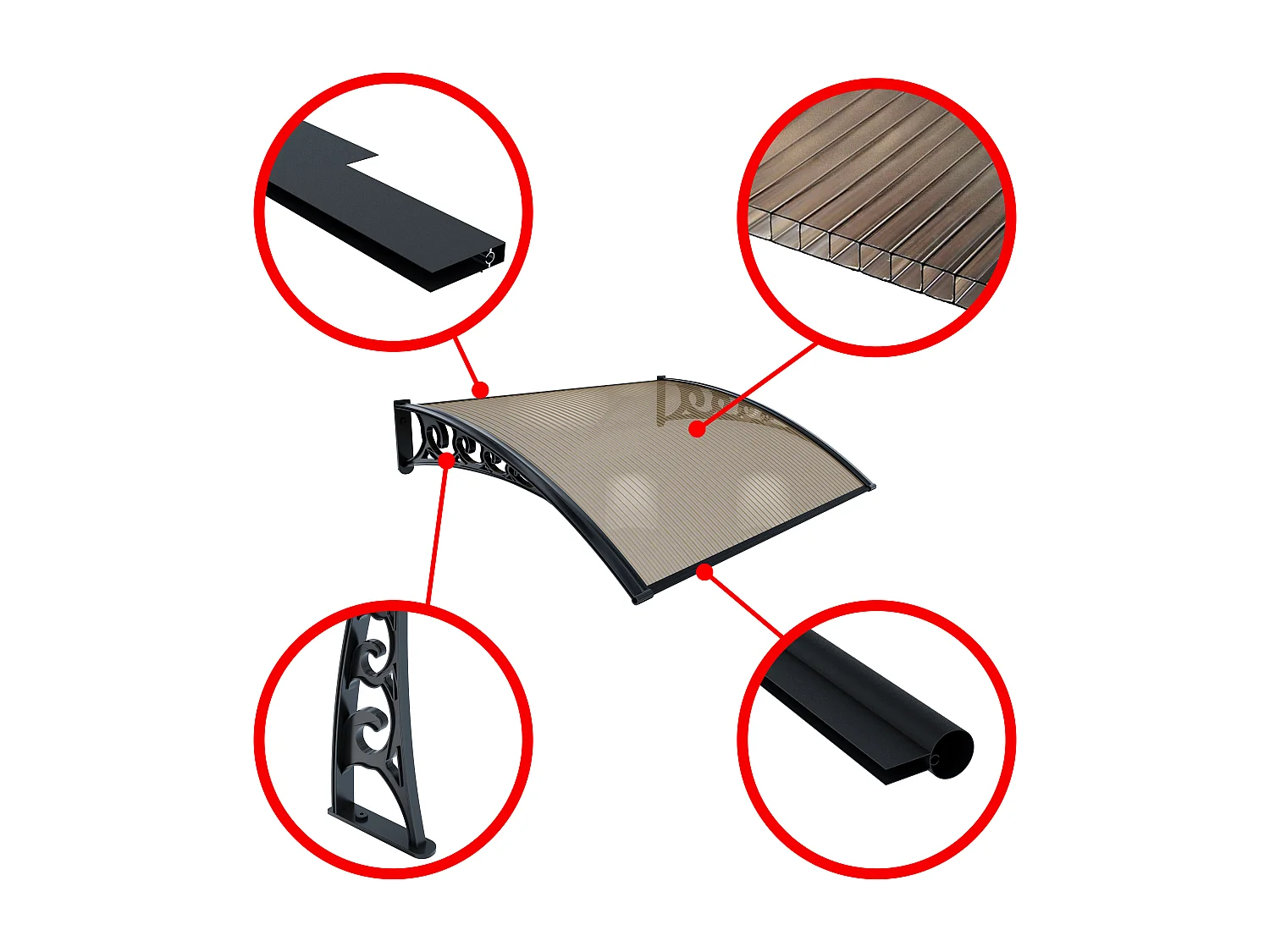 Pensilina Per Copertura In Policarbonato Alveolare Tettoia Modulabile Per Esterno Porte Balcone Finestre Elegante Resistente Fum\u00e8 80 x 200 cm