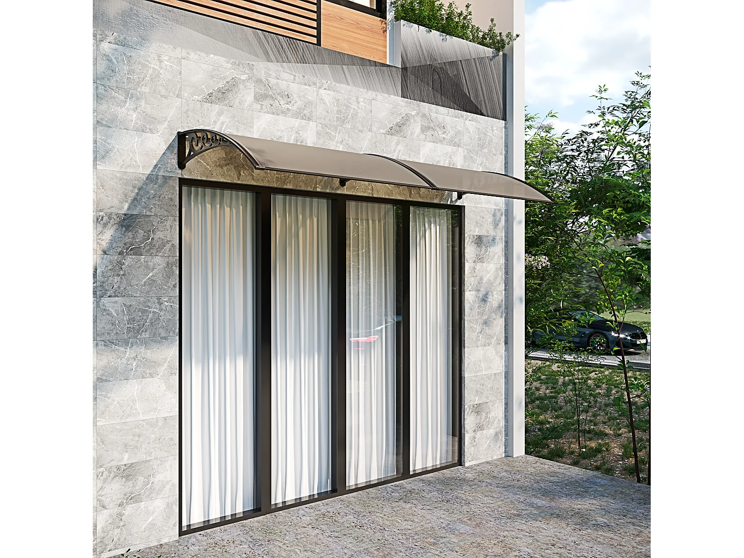 Pensilina Per Copertura In Policarbonato Alveolare Tettoia Modulabile Per Esterno Porte Balcone Finestre Elegante Resistente Fum\u00e8 80 x 200 cm