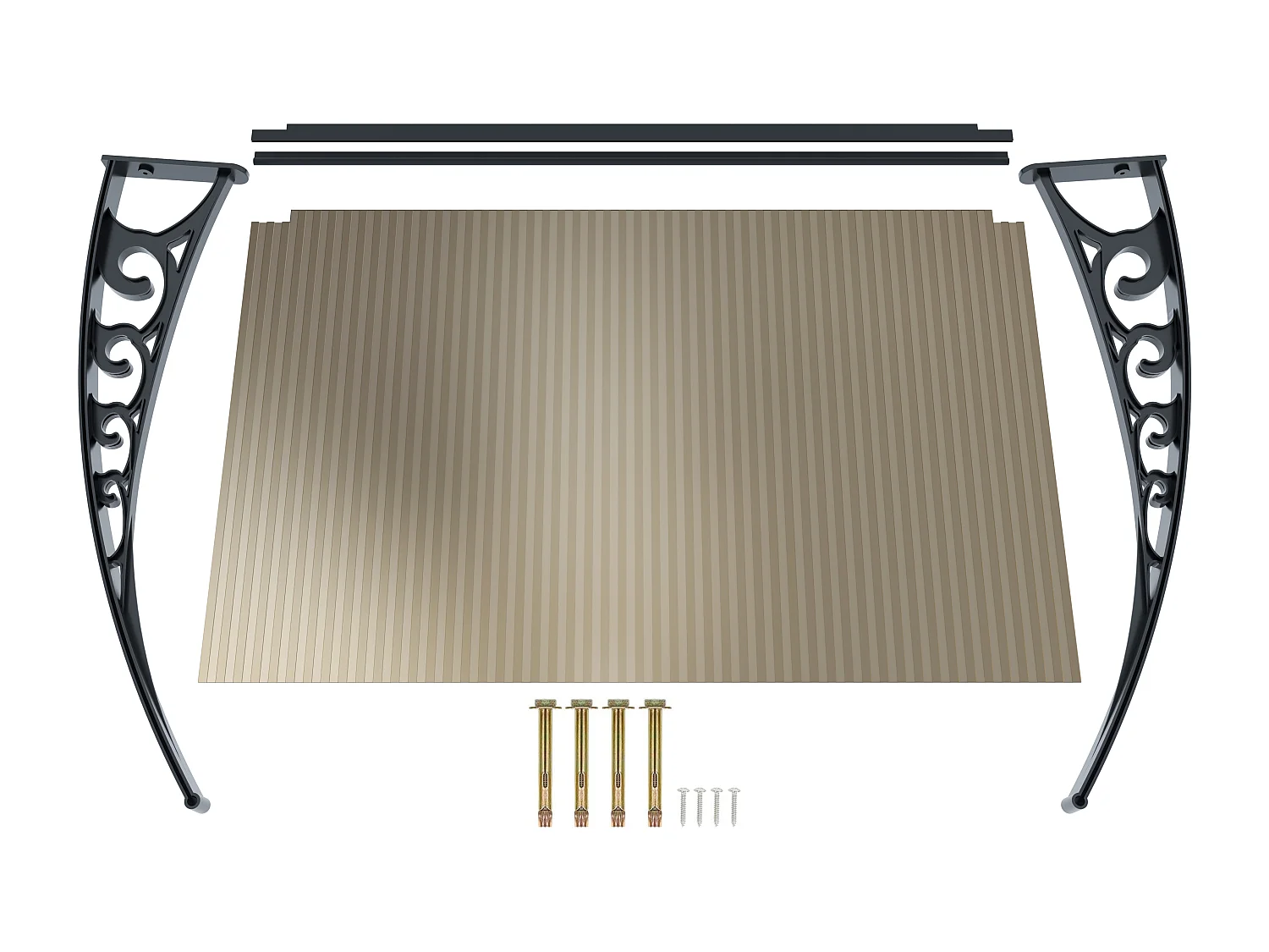 Pensilina Per Copertura In Policarbonato Alveolare Tettoia Modulabile Per Esterno Per Porte Balcone Finestre Elegante E Resistente, Colore Nero E Fumè (80 x 200 cm)