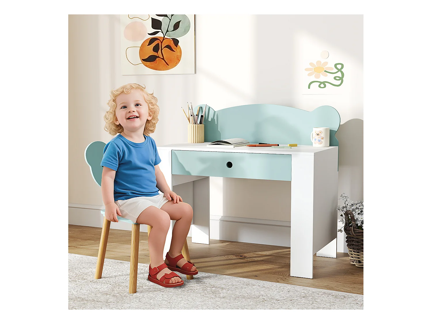 Set scrivania per bambini 3-8 anni con sedia a orsetto verde