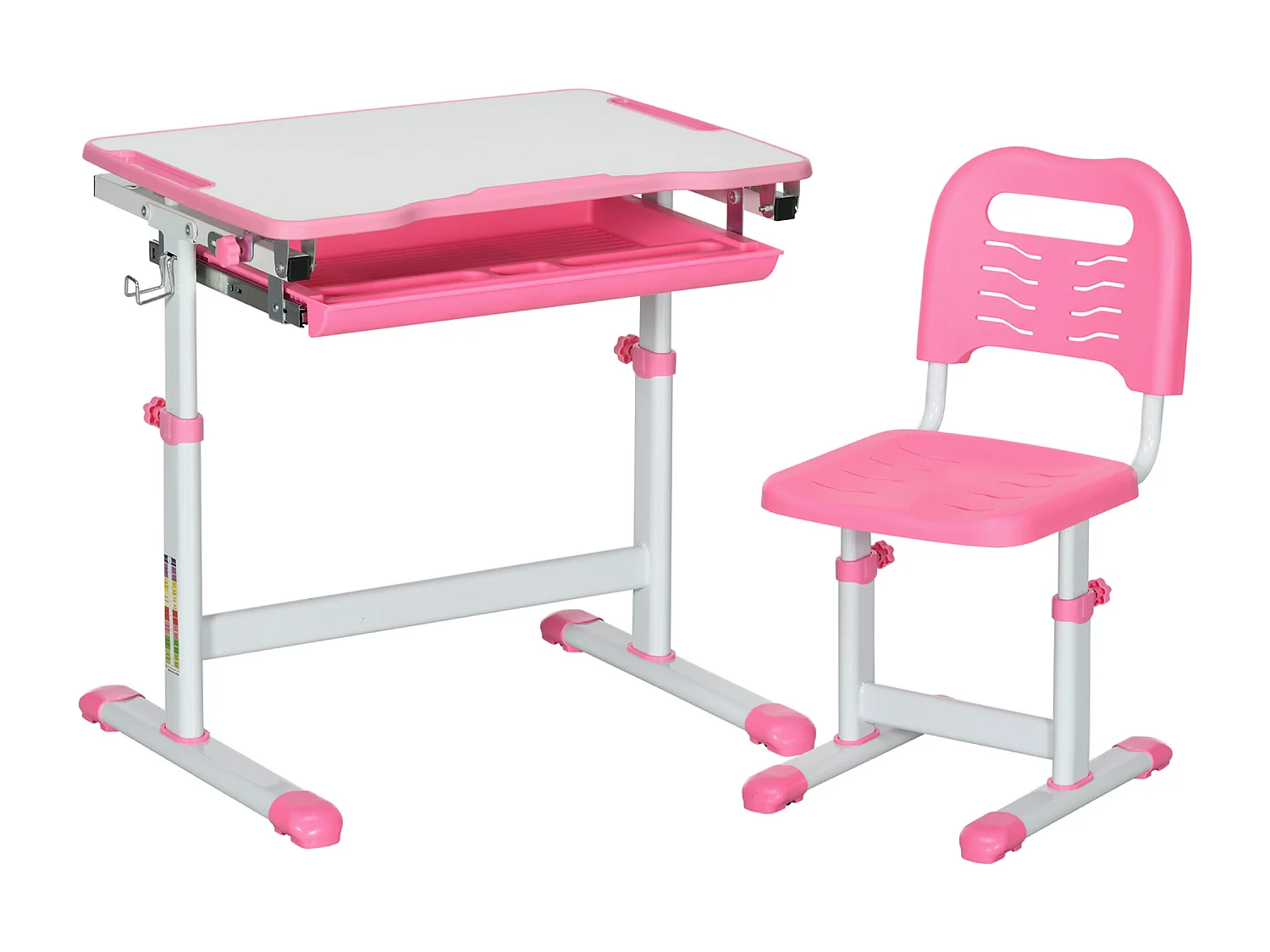 Banco scuola con sedia ad altezza regolabile e piano inclinabile rosa