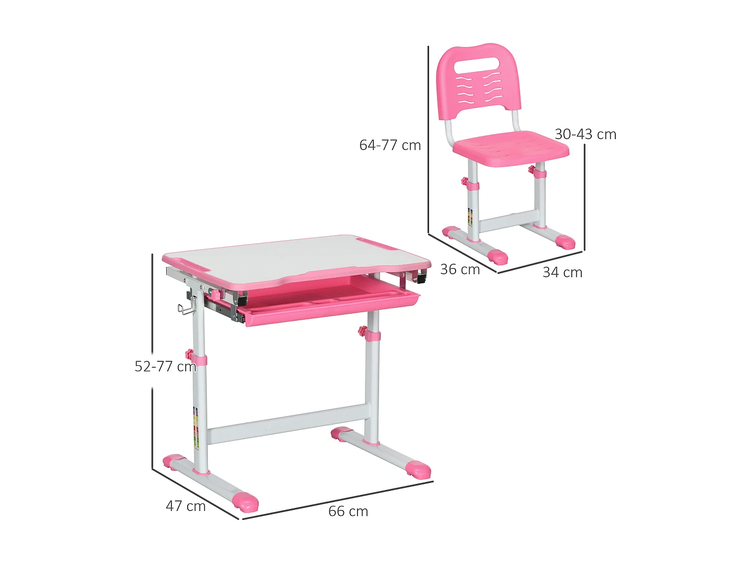 Banco scuola con sedia ad altezza regolabile e piano inclinabile rosa