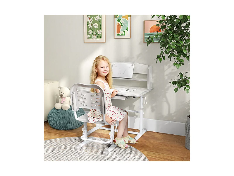 Banco per bambini 6-12 anni con sedia regolabile grigio