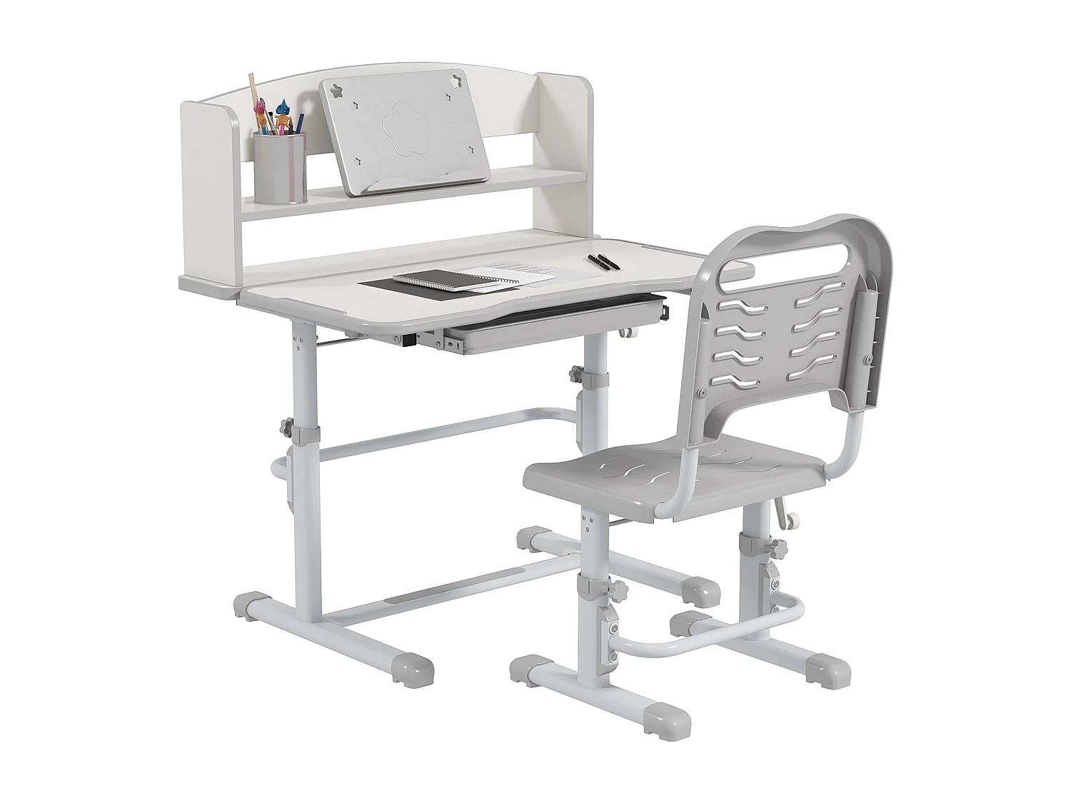 Banco per bambini 6-12 anni con sedia regolabile grigio