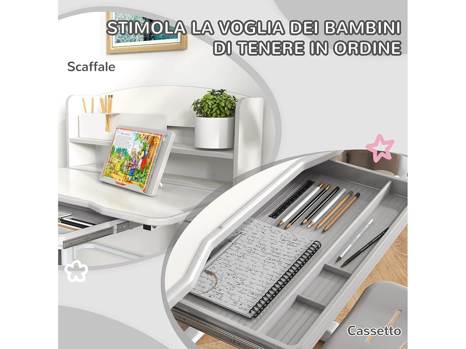 Banco per bambini 6-12 anni con sedia regolabile grigio