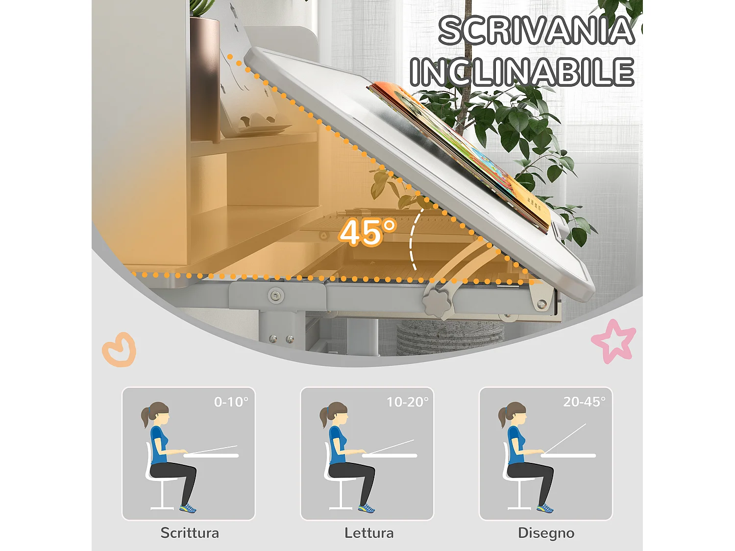 Banco per bambini 6-12 anni con sedia regolabile grigio