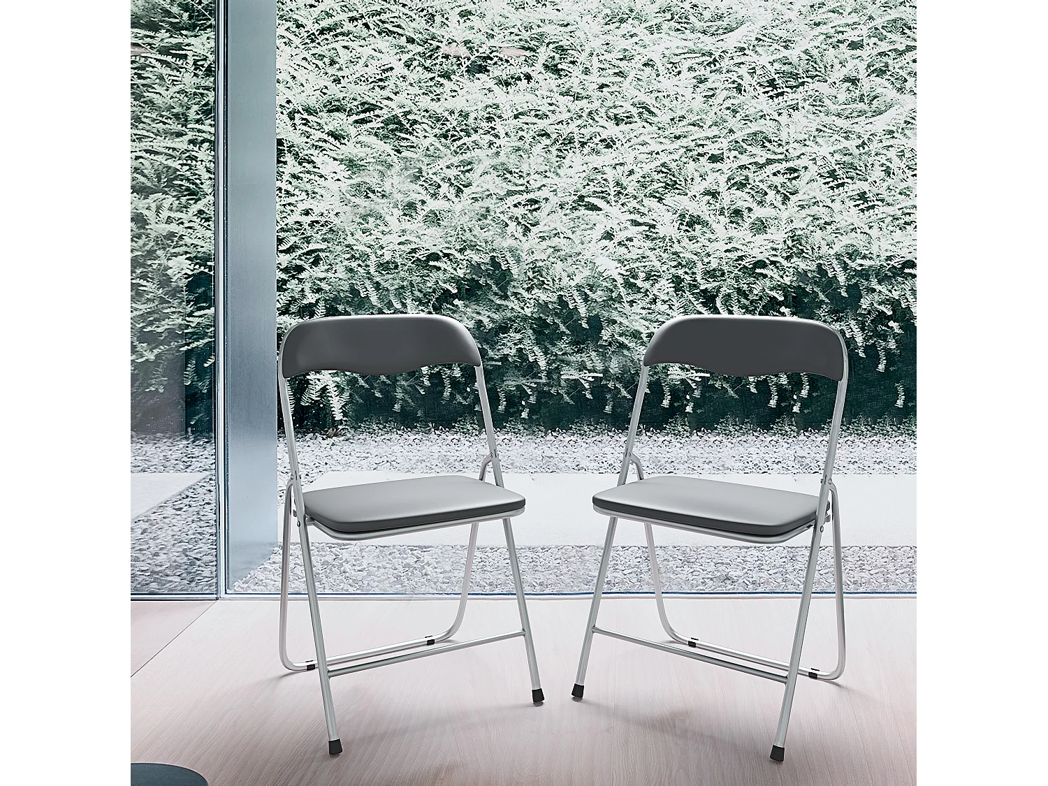 Set da 6 Sedia Pieghevole Slim Opaca in Metallo Sedie Salvaspazio Ufficio Casa Campeggio Salotto Cucina In Ecopelle Comoda Seduta Imbottita 78 x 44 x 44 cm Grigio