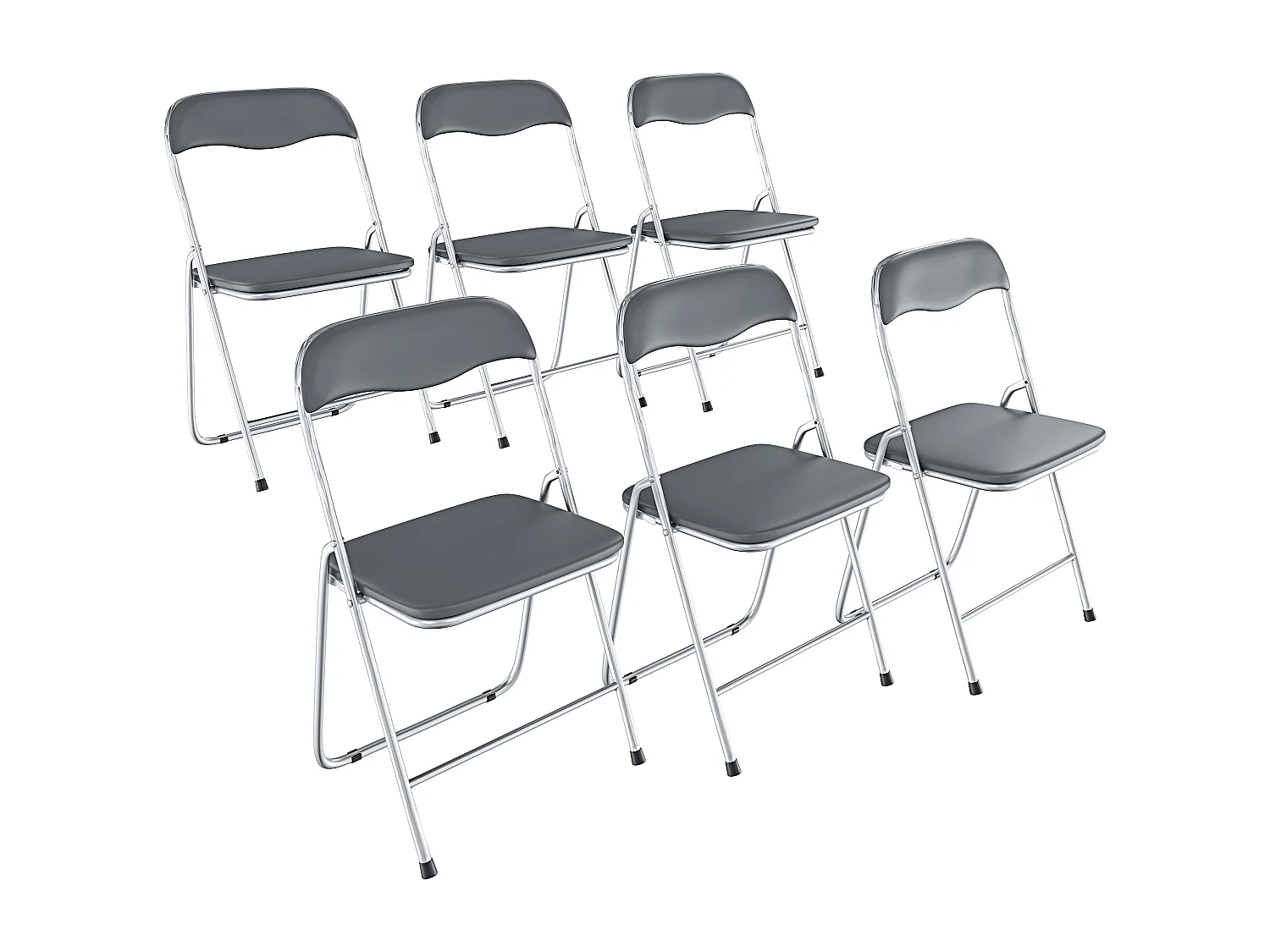 Set da 6 Sedia Pieghevole Slim Opaca in Metallo Sedie Salvaspazio Ufficio Casa Campeggio Salotto Cucina In Ecopelle Comoda Seduta Imbottita 78 x 44 x 44 cm Grigio