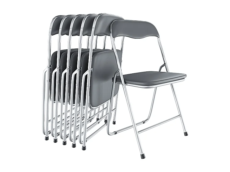 Set da 6 Sedia Pieghevole Slim Opaca in Metallo Sedie Salvaspazio Ufficio Casa Campeggio Salotto Cucina In Ecopelle Comoda Seduta Imbottita 78 x 44 x 44 cm Grigio
