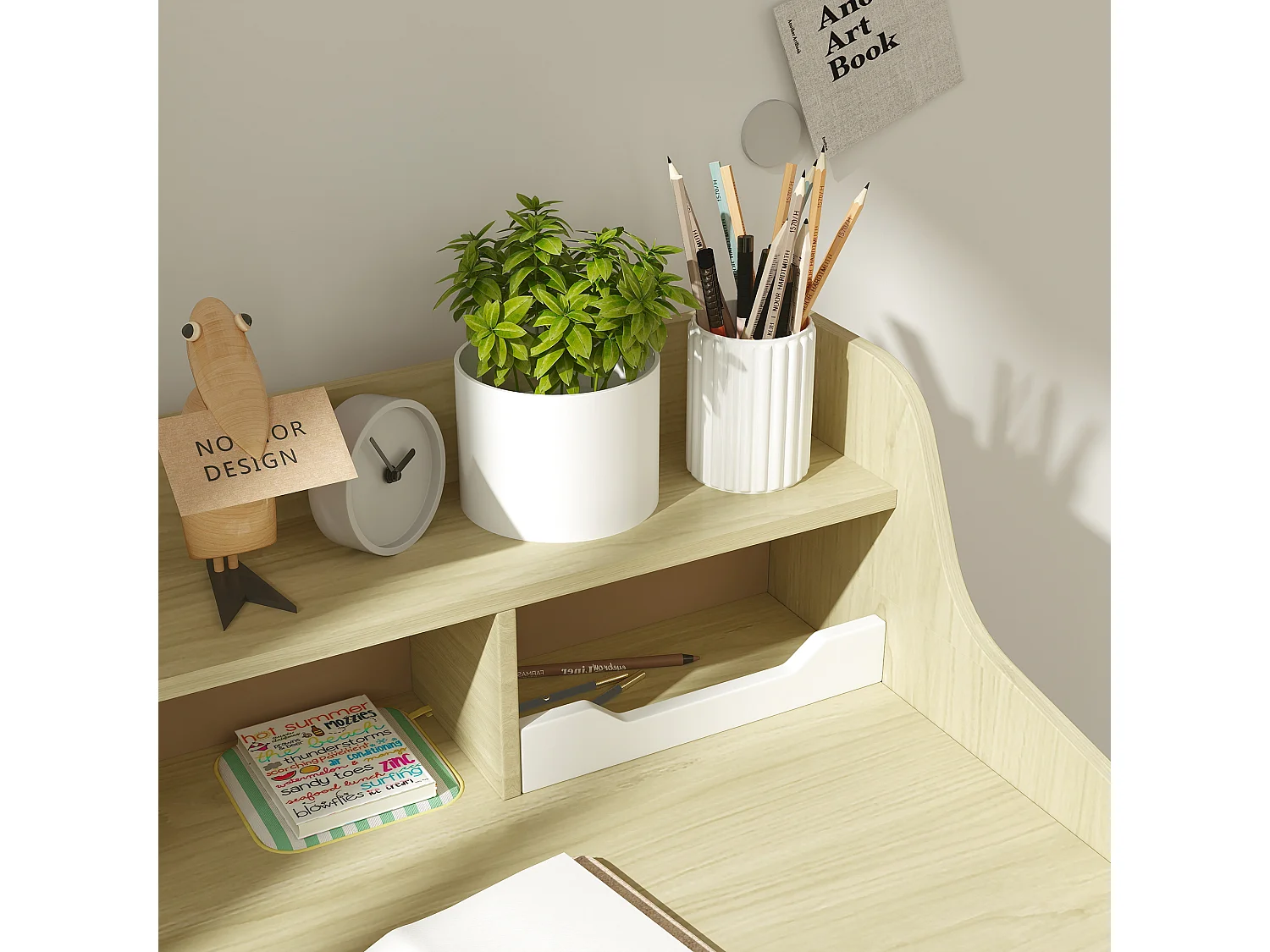 Set sedia e scrivania per bambini con scaffale e cassetto in legno