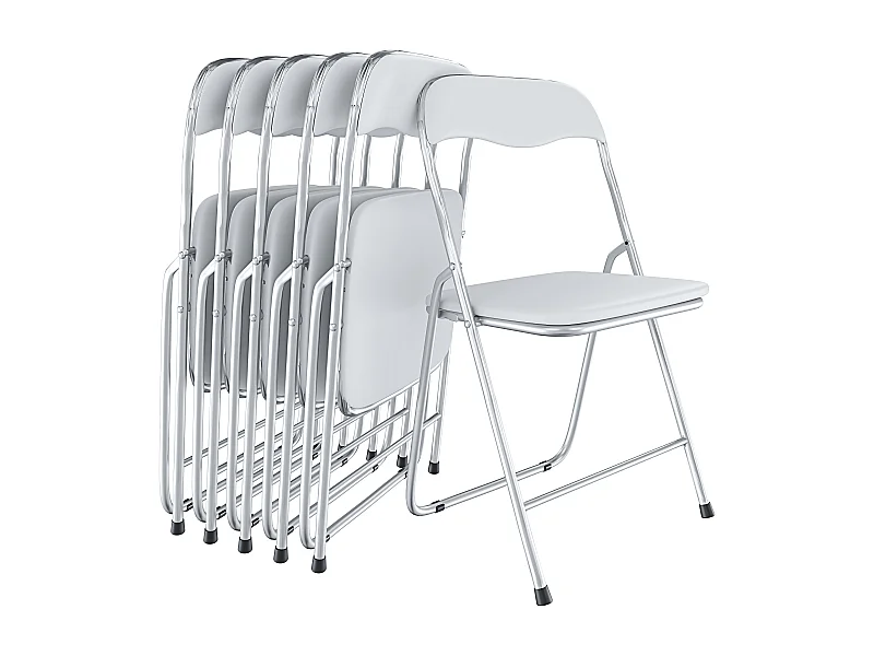 Set da 6 Sedia Pieghevole Slim in Metallo Sedie Salvaspazio Ufficio Casa Campeggio Salotto Cucina Ecopelle Comoda Seduta Imbottita 78x44x44 cm Bianco