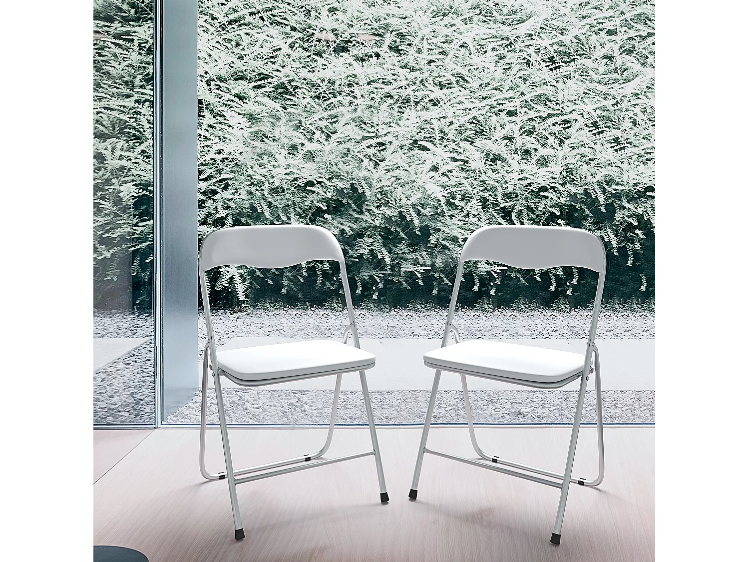 Set da 6 Sedia Pieghevole Slim Opaca in Metallo Sedie Salvaspazio Ufficio Casa Campeggio Salotto Cucina In Ecopelle Comoda Seduta Imbottita 78 x 44 x 44 cm Bianco