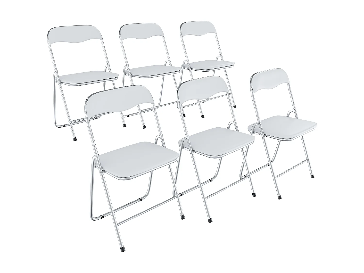 Set da 6 Sedia Pieghevole Slim Opaca in Metallo Sedie Salvaspazio Ufficio Casa Campeggio Salotto Cucina In Ecopelle Comoda Seduta Imbottita 78 x 44 x 44 cm Bianco