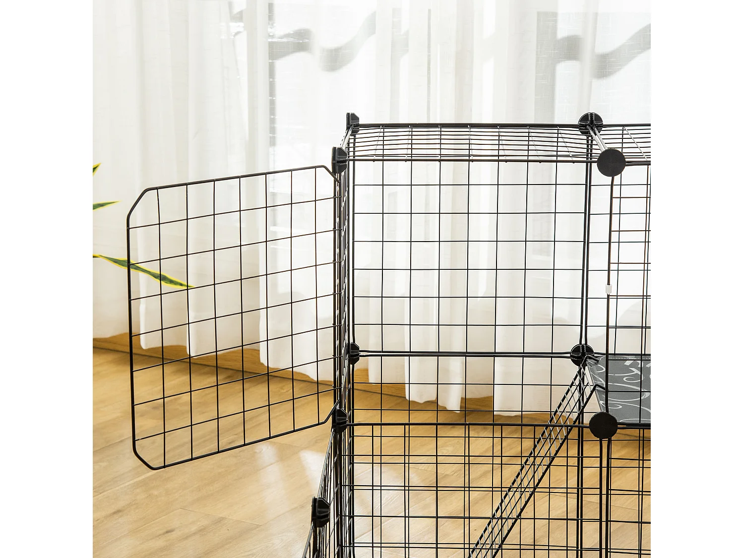 Recinto per conigli modulabile con accessori montaggio 105x105x70cm nero