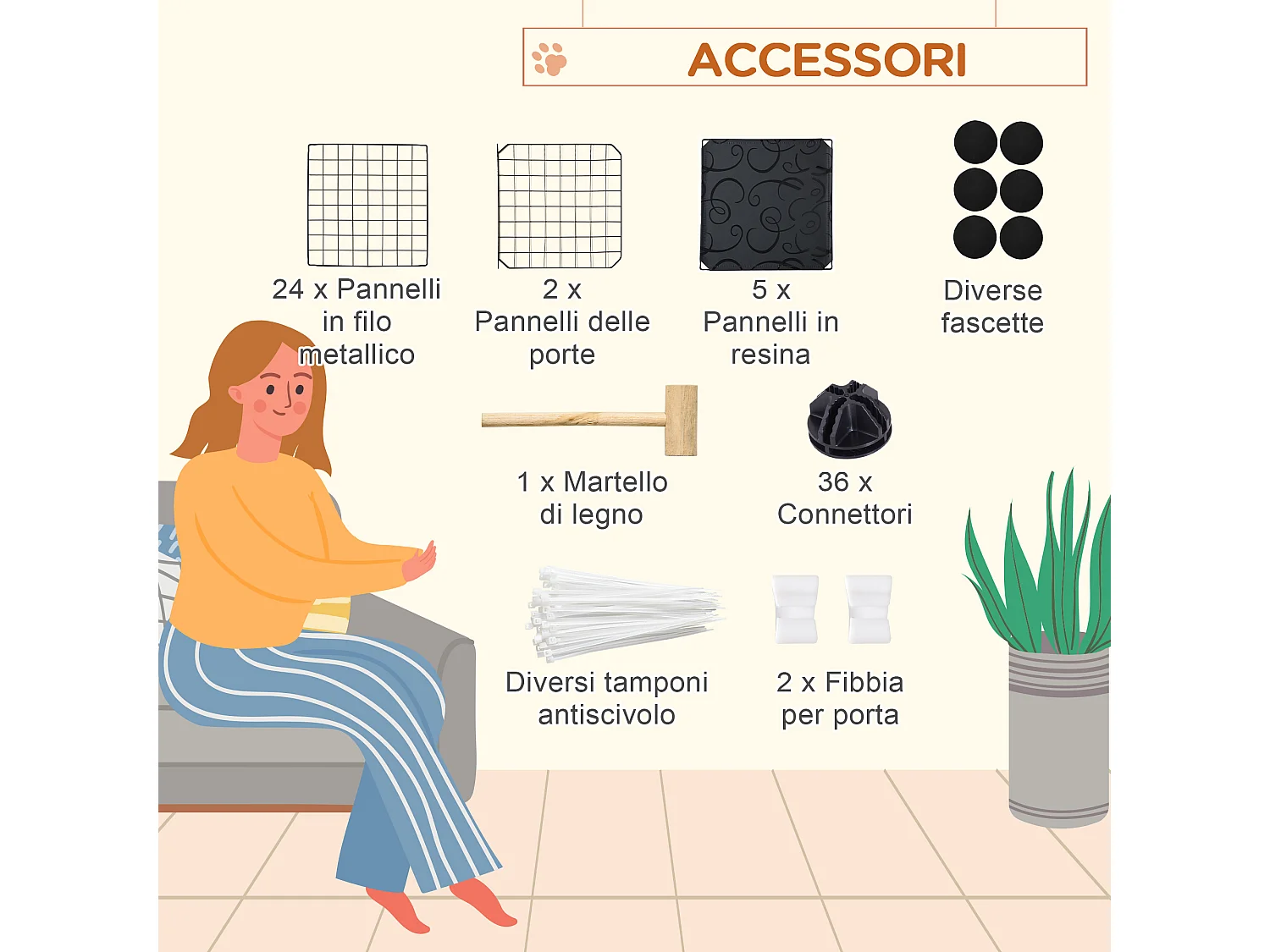 Recinto per conigli modulabile con accessori montaggio 105x105x70cm nero