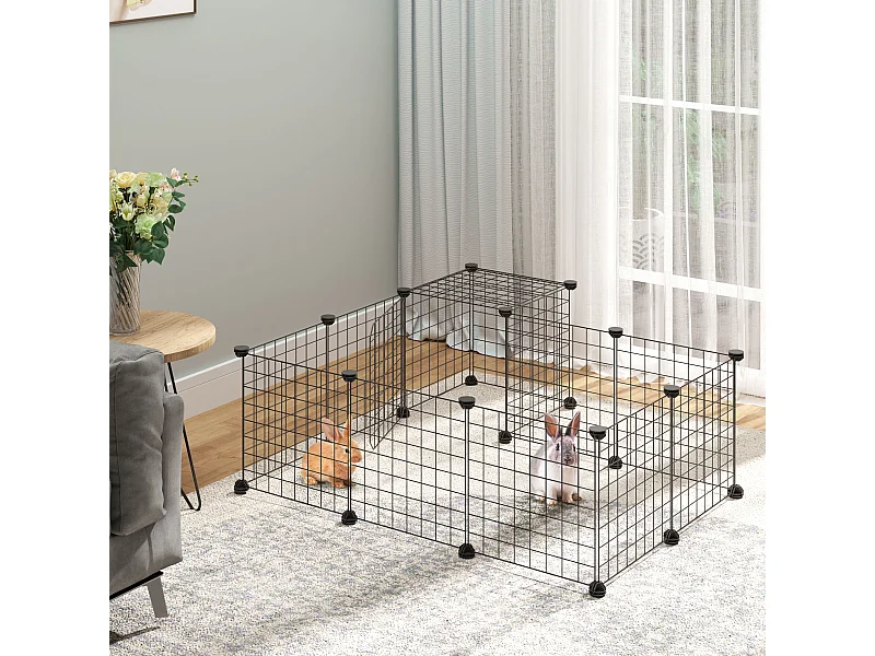 Recinto per conigli modulabile con accessori montaggio 105x105x70cm nero
