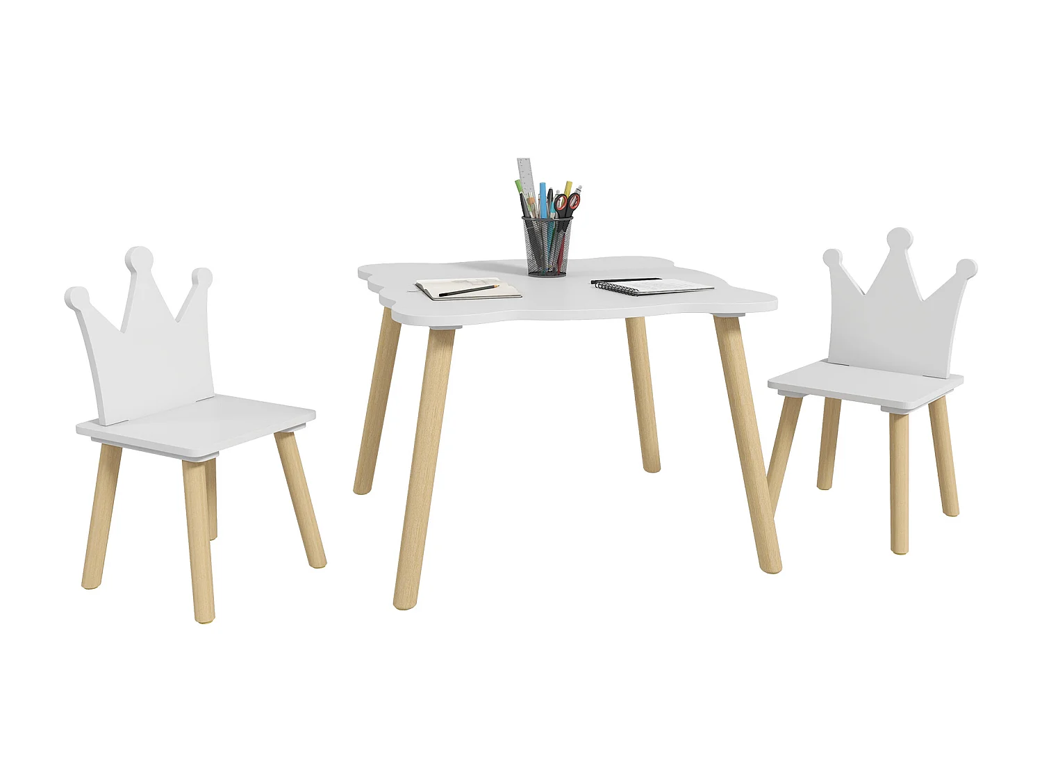 Set tavolo e 2 sedie per bambini con schienale a corona età 3-6 anni