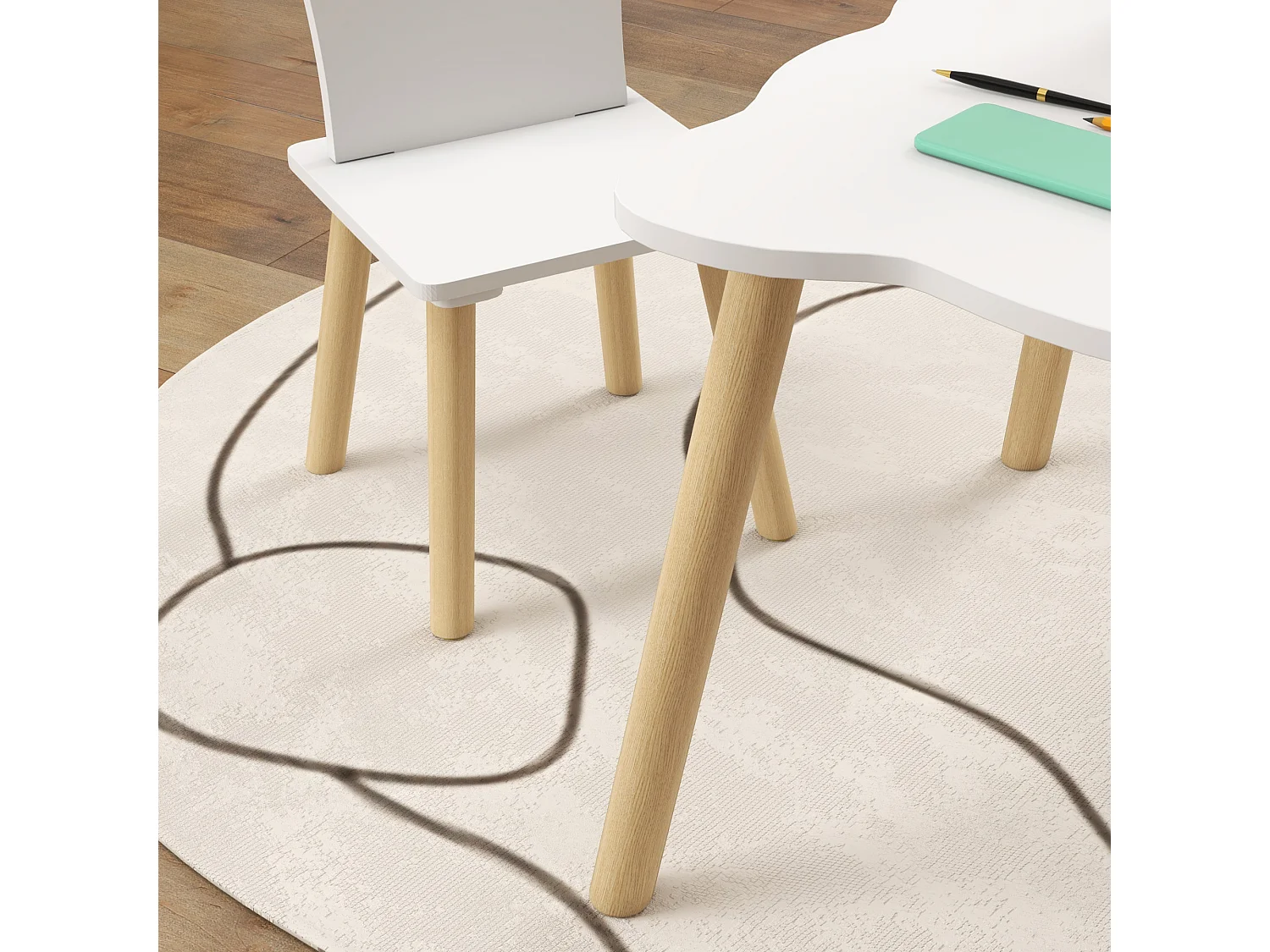 Set tavolo e 2 sedie per bambini con schienale a corona età 3-6 anni