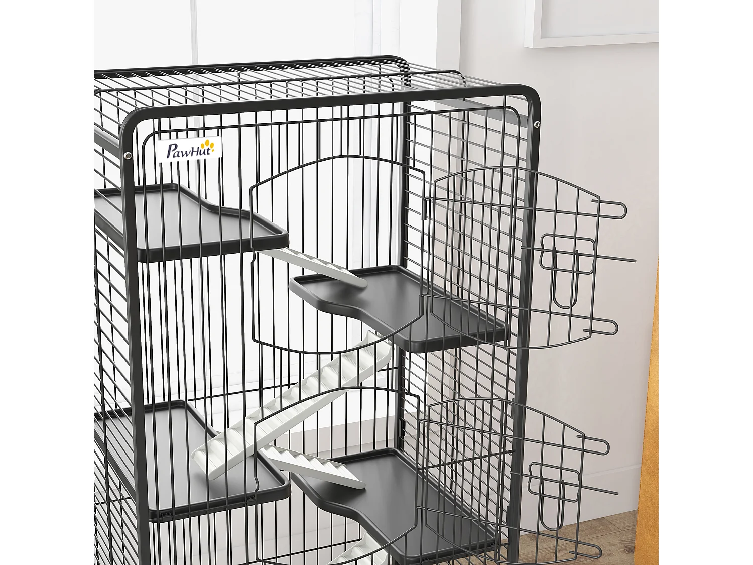 Gabbia per piccoli animali con ruote, 5 rampe e 5 piani 61.5x44x131cm