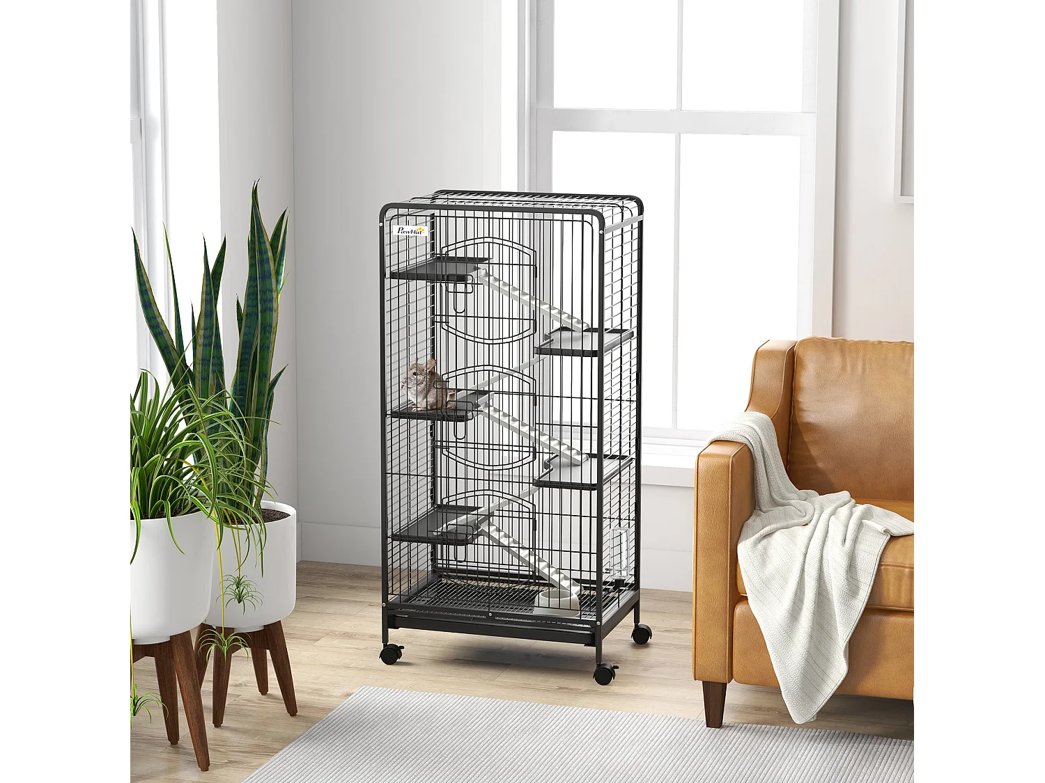 Gabbia per piccoli animali con ruote, 5 rampe e 5 piani 61.5x44x131cm