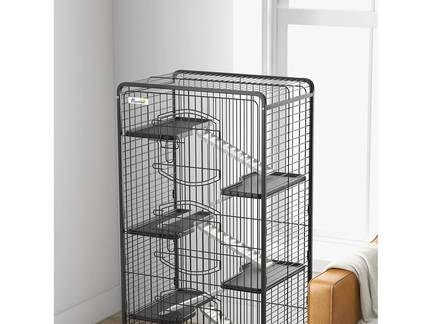 Gabbia per piccoli animali con ruote, 5 rampe e 5 piani 61.5x44x131cm