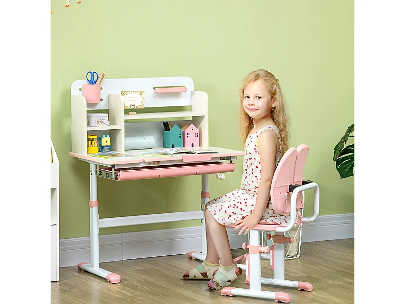 Banchetto scuola e sedia bimbi 3-12 anni regolabili rosa