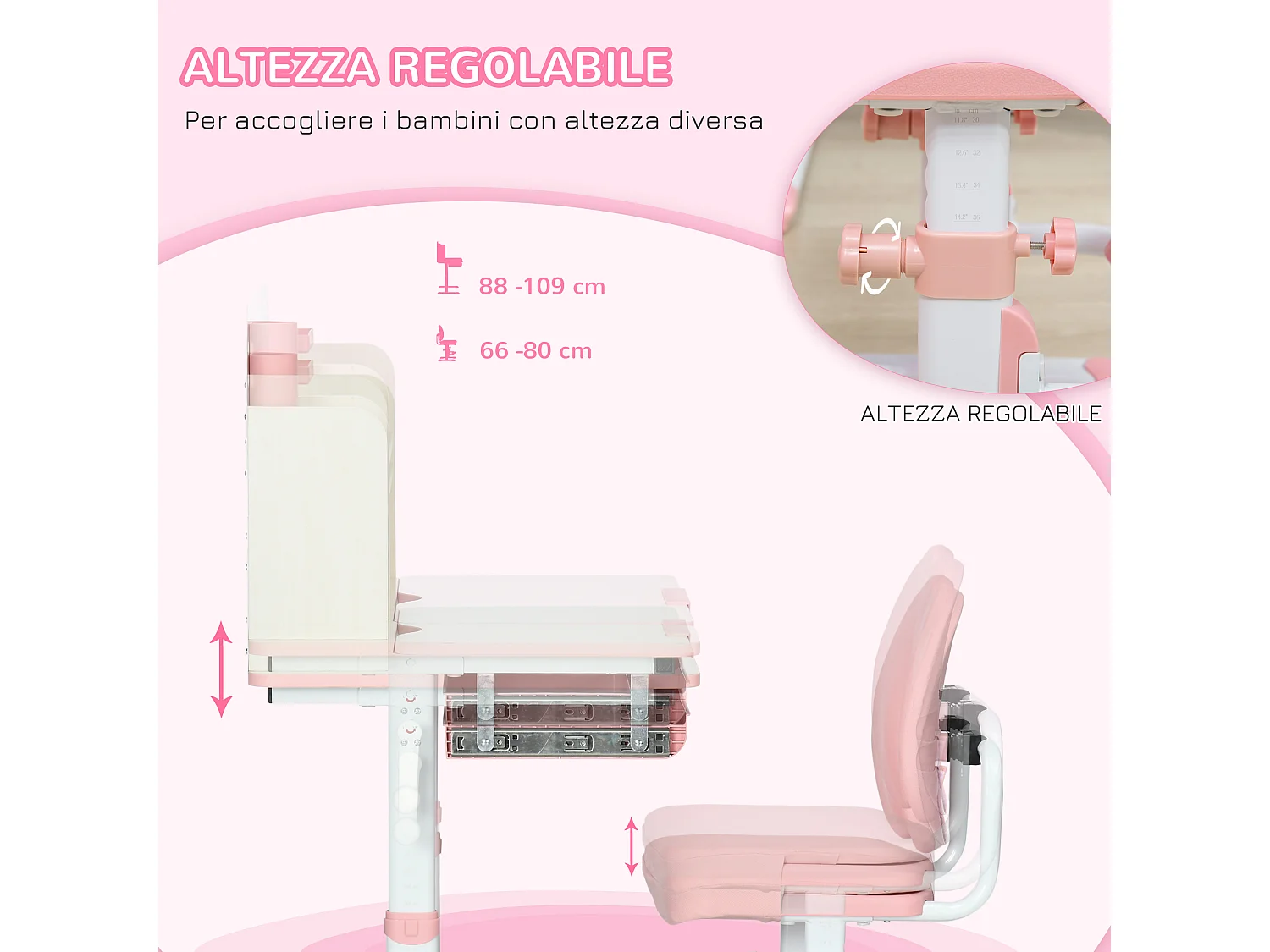 Banchetto scuola e sedia bimbi 3-12 anni regolabili rosa