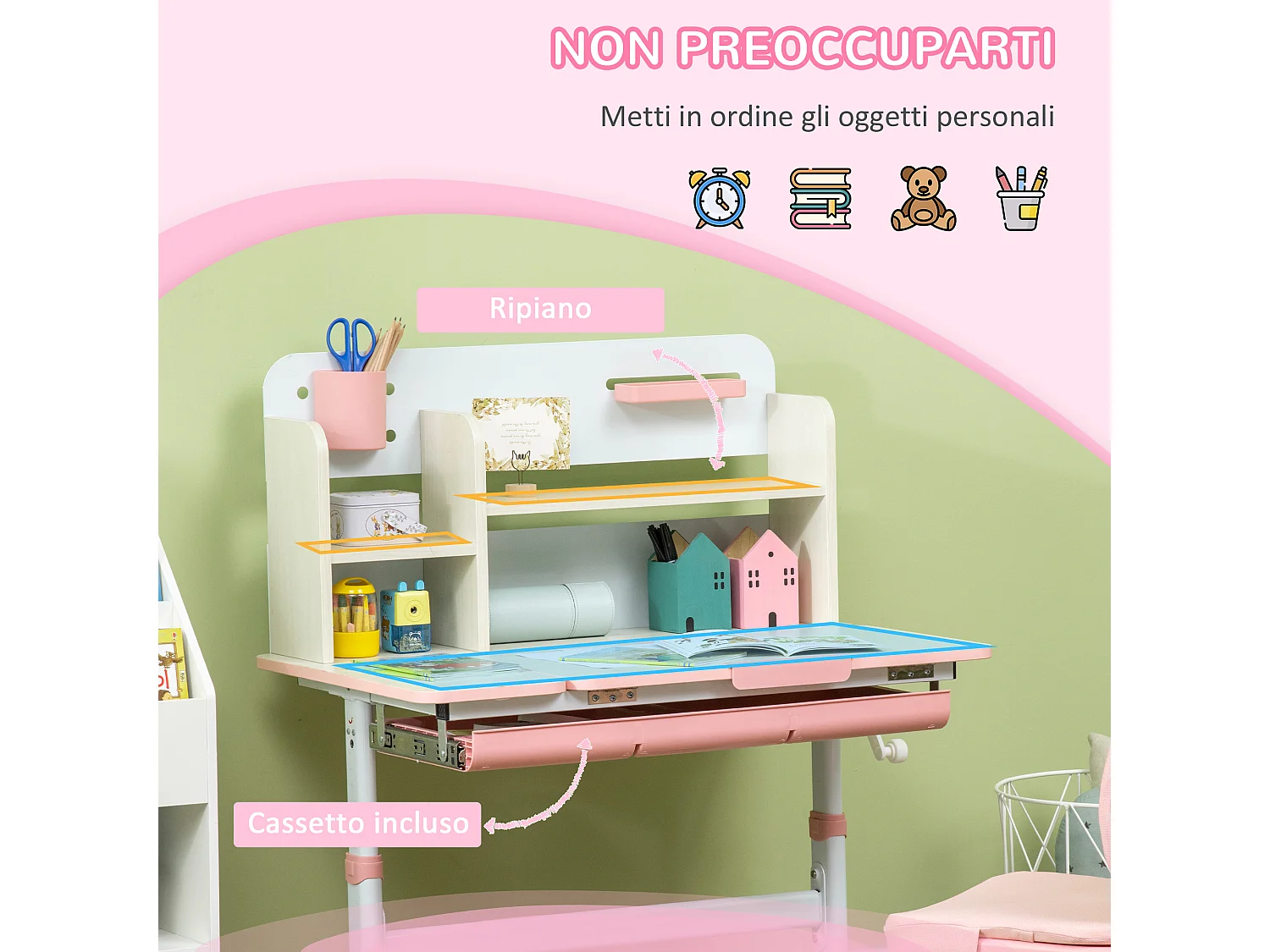 Banchetto scuola e sedia bimbi 3-12 anni regolabili rosa