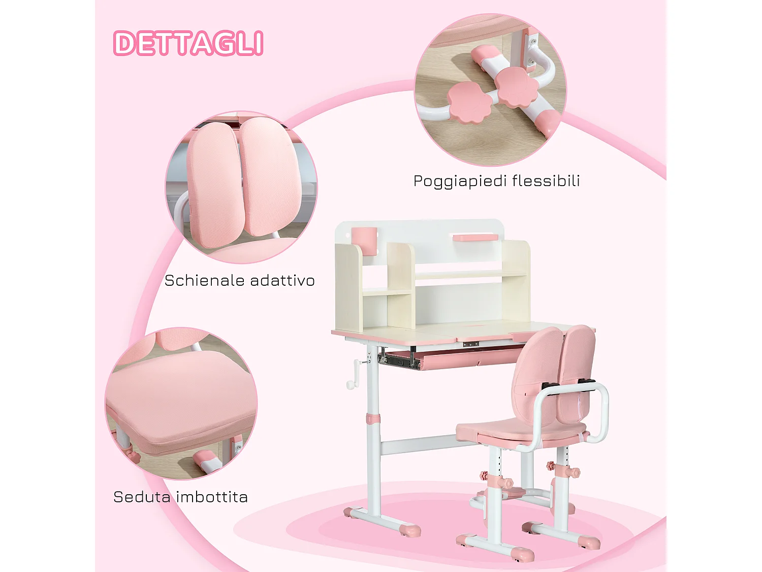 Banchetto scuola e sedia bimbi 3-12 anni regolabili rosa
