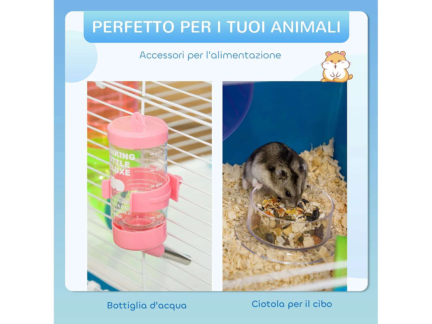 Gabbia per criceti a 5 livelli in acciaio e plastica blu e bianca